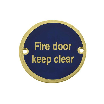 Frelan Hardware Fire Door Keep Clear Sign (75mm Diameter), Polished Brass - JS108PB POLISHED BRASS