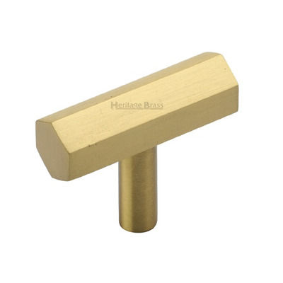 Heritage Brass Hexagon T-Bar Cabinet Knob (41mm x 13mm), Satin Brass - C2235-SB SATIN BRASS - 41mm x 13mm