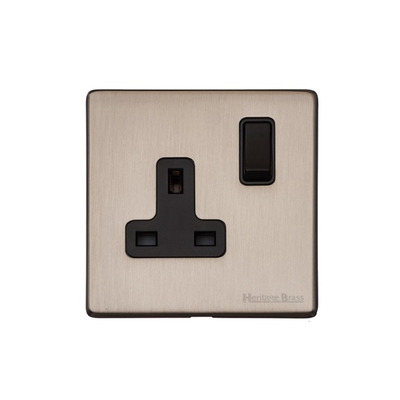 M Marcus Electrical Vintage Single 13 AMP Switched Socket, Satin Nickel With Black Switch - X05.140.BK SATIN NICKEL