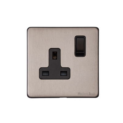 M Marcus Electrical Vintage Single 13 AMP Switched Socket, Aged Pewter With Black Switch - XAP.140.BK AGED PEWTER