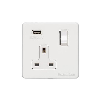M Marcus Electrical Vintage Single 13 AMP Switched Socket, Gloss White - XGL.740.W-USB GLOSS WHITE