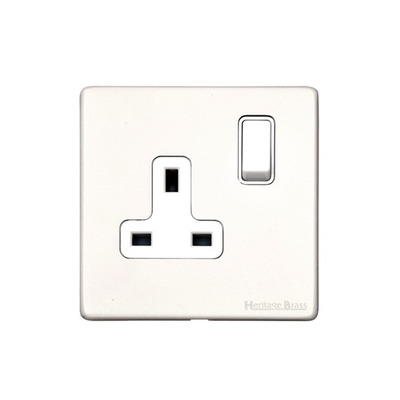 M Marcus Electrical Vintage Single 13 AMP Switched Socket, Matt White With White Switch - XWH.140.W MATT WHITE