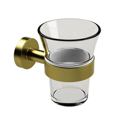 Prima Bond Collection Clear Glass Tumbler Holder, Satin Brass - M8703SB SATIN BRASS WITH CLEAR GLASS