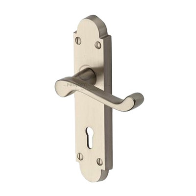M Marcus Project Hardware Milton Design Door Handles On Backplate, Satin Nickel - PR500-SN (sold in pairs) LOCK (WITH KEYHOLE)