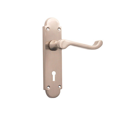 Spira Brass Oakley Lever On Backplate, Satin Nickel - SB1401SN (sold in pairs) SATIN NICKEL LOCK (WITH KEYHOLE) - 165mm x 40mm