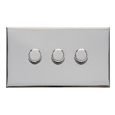 M Marcus Electrical Winchester 3 Gang 2 Way Push On/Off Dimmer Switch, Polished Chrome (250 OR 400 Watts) - W02.580.250 POLISHED CHROME - 250 WATTS