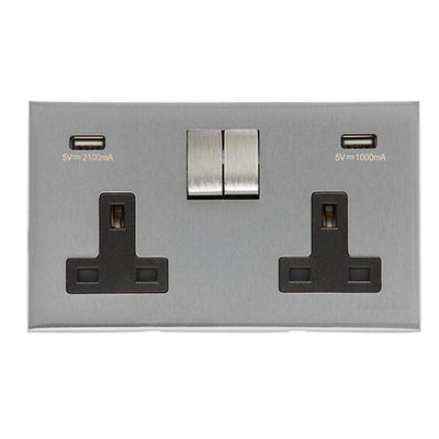 M Marcus Electrical Winchester Double 13 AMP USB Switched Socket, Satin Chrome - W03.255.SCB-USB SATIN CHROME