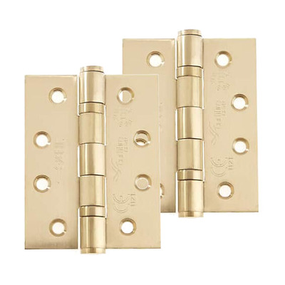 Frelan Hardware 4 Inch Fire Rated Stainless Steel Ball Bearing Hinges, Satin Brass - J9500SB (sold in pairs) 4 INCH - SATIN BRASS
