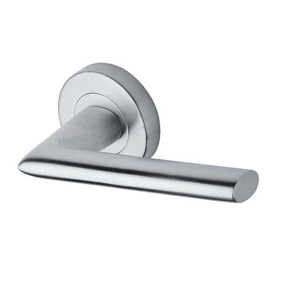 Heritage Brass Admiralty Design Door Handles On Round Rose, Satin Chrome - V2355-SC (sold in pairs) SATIN CHROME