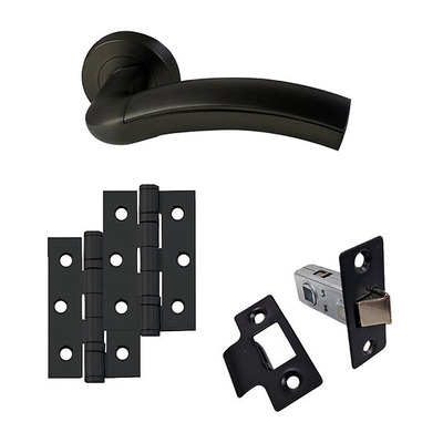 Intelligent Hardware Jade Latch Pack Including Handles On Round Rose, Latch & Hinges (x2), Matt Black - TDKJADE65LATCHPACK 75mm (3 INCH) - MATT BLACK ***Please Allow 7-10 Working Days For Delivery***