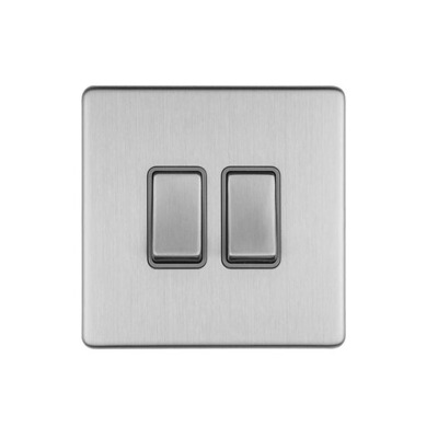 Carlisle Brass Eurolite Concealed 3mm 2 Gang Switch, Satin Stainless Steel With Grey Trim - ECSS2SWG SATIN STAINLESS STEEL - GREY TRIM