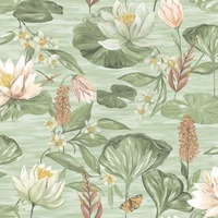 Image of Rural Paradise Lily Pad Wallpaper Green Holden 13621