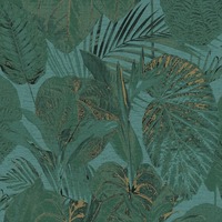 Image of Famous Garden Tropical Leaves Vinyl Wallpaper Green/Gold AS Creation 39355-3