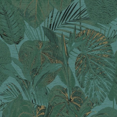 Famous Garden Tropical Leaves Vinyl Wallpaper Green/Gold AS Creation 39355-3
