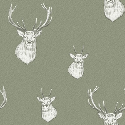 Catherine Lansfield Stag Wallpaper Sage Green Muriva 165515
