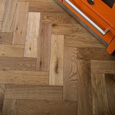 Parquet 18 x 90mm Smoked Golden Oak Herringbone Solid Wood Flooring