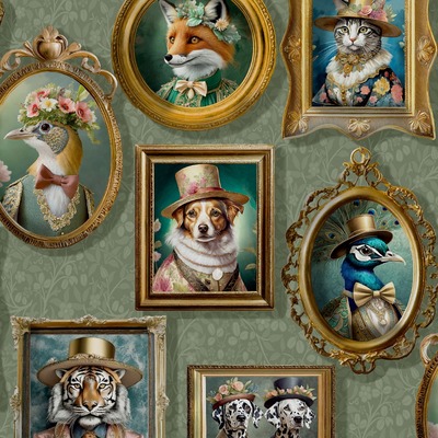Regal Beasts Wallpaper Sage Green Holden 13792
