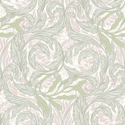 Vale Leaf Wallpaper Green / Pink Muriva 221503
