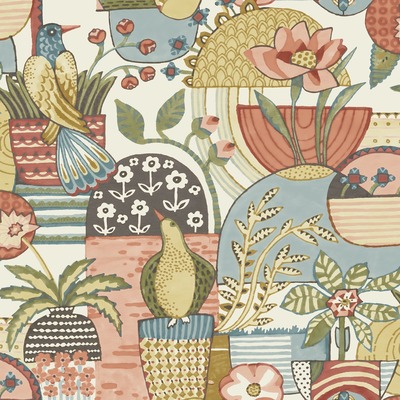 Fika Blissful Birds Wallpaper Coral / Blue Fine Decor FD26556
