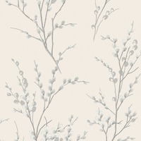 Laura Ashley Pussy Willow Wallpaper Off White / Steel 113359