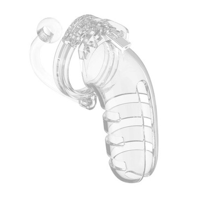 Image of Man Cage 12 Male 5.5 Inch Clear Chastity Cage With Anal Plug