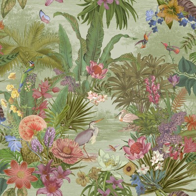 Paul Moneypenny Floral Hall Textured Vinyl Wallpaper Green / Multi Grandeco 204401
