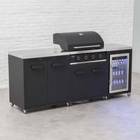 Draco Grills Titan 4 Burner Black Outdoor Kitchen Gas Barbecue with Fridge and Double Cupboard, Mid April 2025-90044 