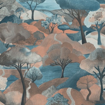 Gentle Landscape Textured Vinyl Wallpaper Teal / Mocha Erismann 10433-19
