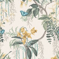 Suki Floral Textured Wallpaper Green / Yellow Belgravia 2161