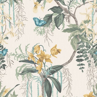 Suki Floral Textured Wallpaper Green / Yellow Belgravia 2161
