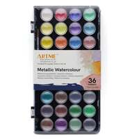 Artme Metallic Watercolour Painting Cake Palettes with an Artist Brush – 36 Vibrant Colours
