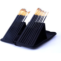 Exerz Artist Paint Brush Set 15pcs in a Case with Pop-up Stand – Perfect for Acrylic Oil Gouache Water Colours & Face Paint
