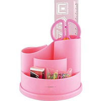 Exerz Desk Organiser with Safety Scissors, Ruler, Eraser, Clips – Pink