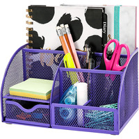 EXERZ Desk Organiser with 7 Compartments -Mesh Desk Tidy Caddy – Purple