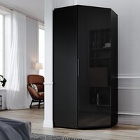 ELEGANT Corner Bedroom Closet with 2 Hanging Rails and 5 Storage Shelves Modern Black High Gloss