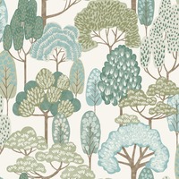 Happy Trees Wallpaper Teal Grandeco LD2109
