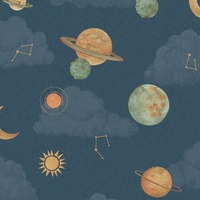 Maury Planets Textured Vinyl Wallpaper Navy Blue Grandeco LD3515