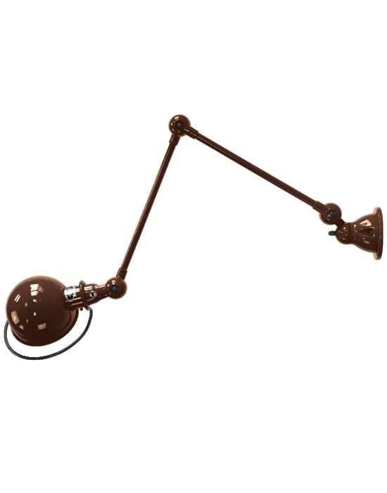 Jielde Loft Two Arm Wall Light Copper Hammered Gloss Integral Switch On Wall Base