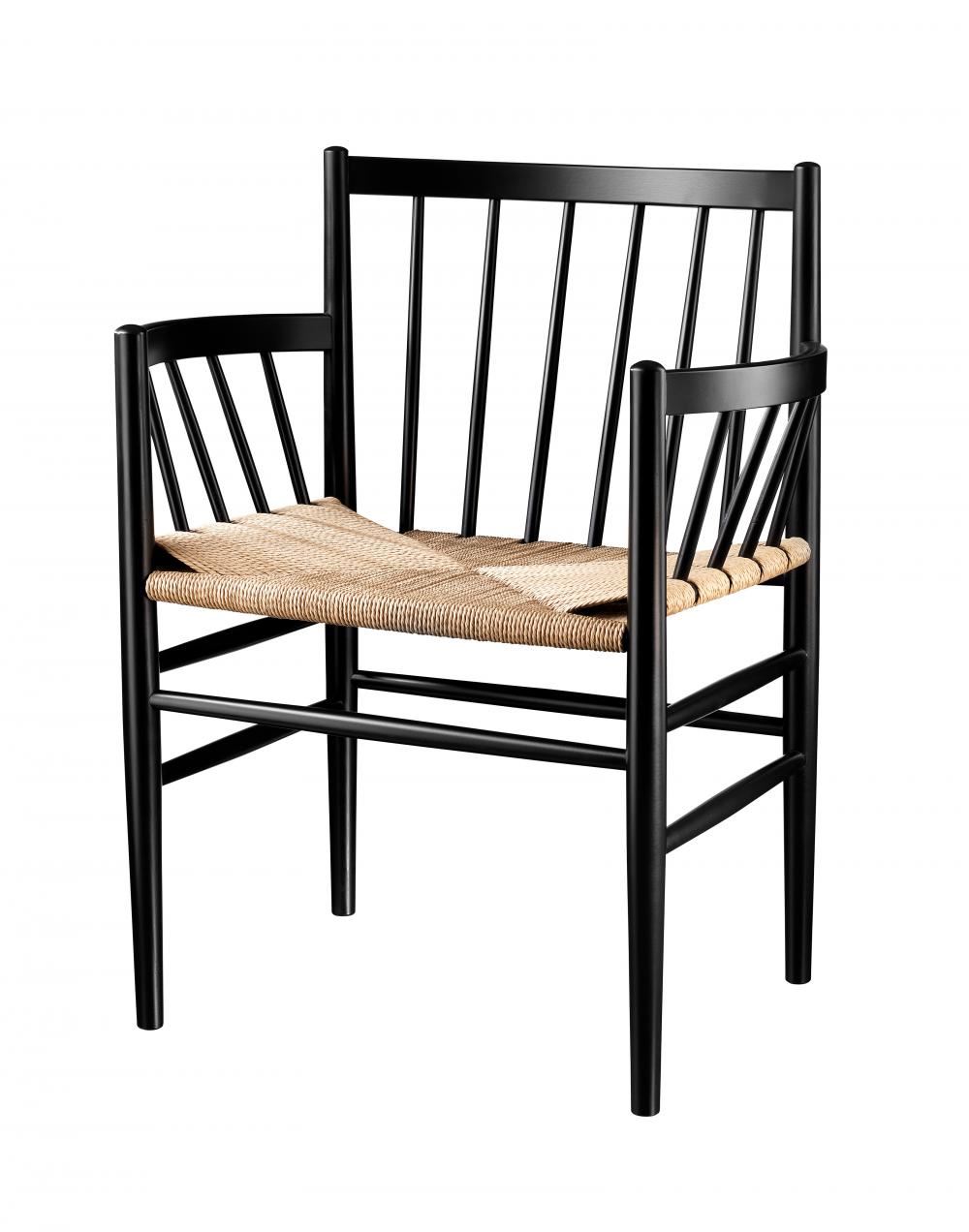 J81 Armchair Black Beech With Natural Woven Seat