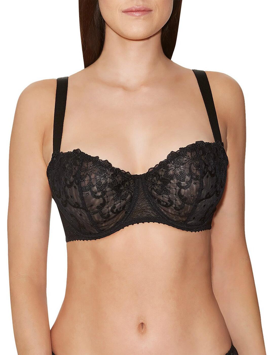 Renowned for their high quality and innovative design, Aubade introduces the all new Wandering Love range. Designed with you in mind, this bra promises a comfortable fit, a natural round shape and optimum support and comfort. Adorned in Swiss tulle lace for a sexy feminine feel and underwired for your comfort, this half cup bra enhances the bust and provides a comfortable cleavage. Fastening at the back with a hook and eye closure paired with wider fixed, adjustable straps and a racer back design makes this bra the perfect half cup bra for curvier figures ranging from a D to G in cup size.  Sexy, feminine design Swiss tulle lace styling Comfortable fit Underwired for your support Non-padded cups Hook and eye fastening Wider, fixed full adjustable straps Racer back design Composition: 65% Polyester &pipe; 26% Polyamide &pipe; 9% Elastane  Listed in UK sizes   ·  33605-62114-812110 EF14-02 Half Cup Bra