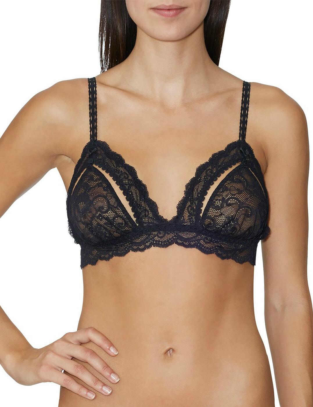 Renowned for their high quality and innovative design, Aubade introduce the all new sultry Boite A Desir range. Discover your frisky side with this super sexy range, adorned in lace with buttons and ribbons which can be both opened and closed as you please. The open-up triangle bra is a stand out piece, covered in black lace with a sheer lining on the cup for a seductive appearance. Fixed full adjustable straps and adjustable back fastener promising a great fit to all individual body shapes. Finished with delicate buttons at the strap which can be undone to reveal the breasts. Pair this with matching co-ordinates and indulge yourself in this range.  Sexy, feminine design Adorned in black lace Cups un-button to reveal breasts Fixed fully adjustable straps Adjustable back fastening strap One size Matching co-ordinates available Composition: 82% Polyamide &pipe; 18% Elastane  33637-62164-812683 P010 Open Up Triangle Bra