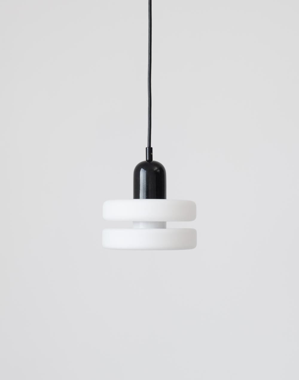 In Common With Double Puck Pendant Opal Glass With Black Fitting White Designer Pendant Lighting