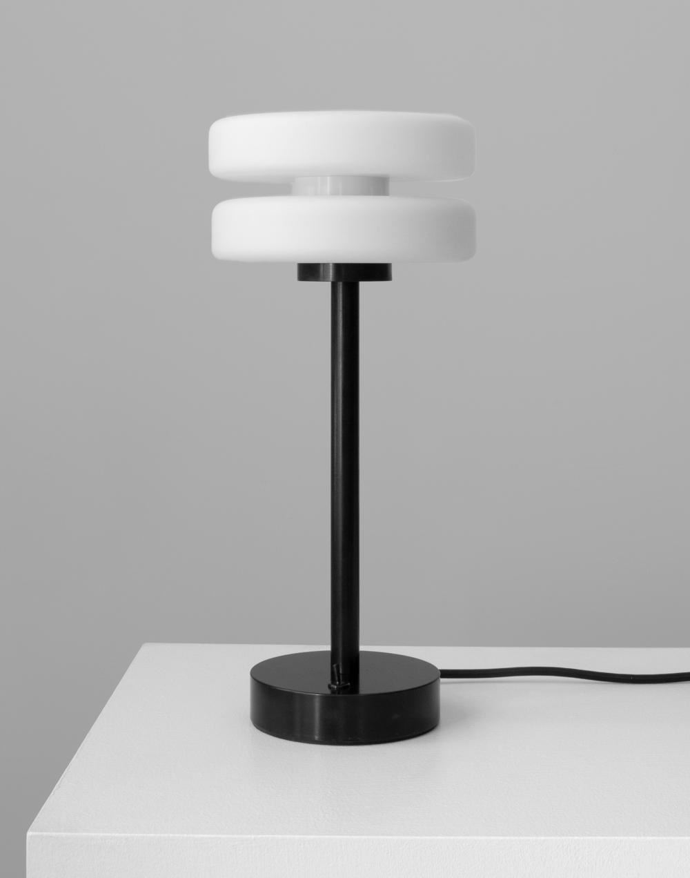 Puck Tall Table Light Opal Glass With Black Stem Base