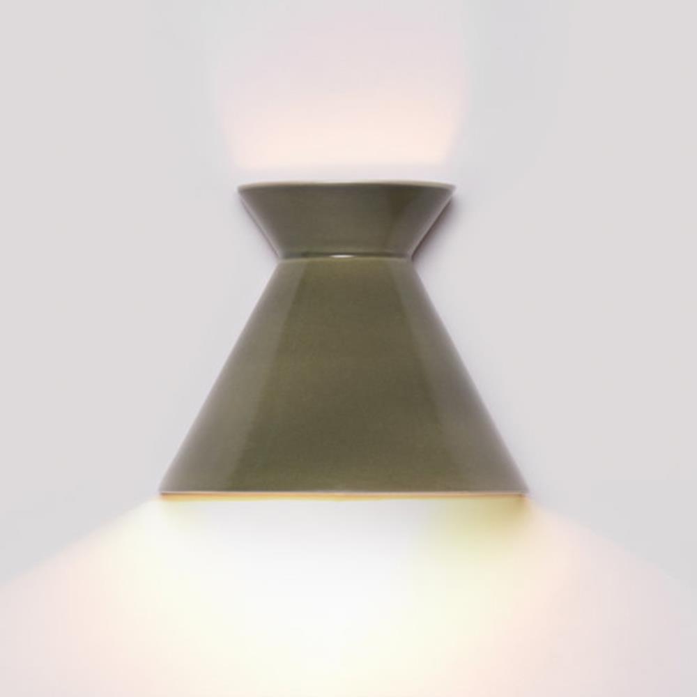Kiro Ceramic Wall Lamp Olive Green Hardwired To Cable In Wall