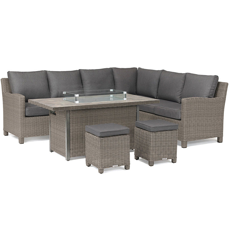 Kettler Palma Corner Left Hand Rattan Outdoor Sofa Set with Firepit Table