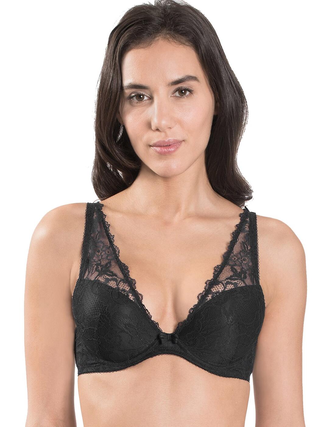 Sexy, chic and feminine, the classic La Parisenne collection is ideal for those who seek comfort and luxury simultaneously. This bra embraces a unique high-apex bra for a more extravagant look and offers a deep plunge in the centre to accentuate cleavage. This bra is underwired to provide great uplift and is half padded for excellent shape and boost.  Chic and elegant design Sexy lace styling Comfortable fit Underwired support Half padded cups Adjustable straps Hook and eye closure at the rear Matching items available Listed in UK sizes  35404-65037-871411 EG81 Bra