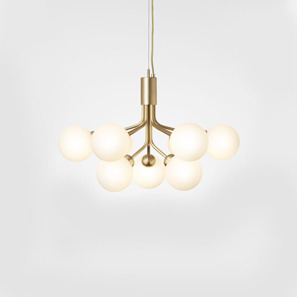Apiales Chandelier Small Brushed Brass Opal White