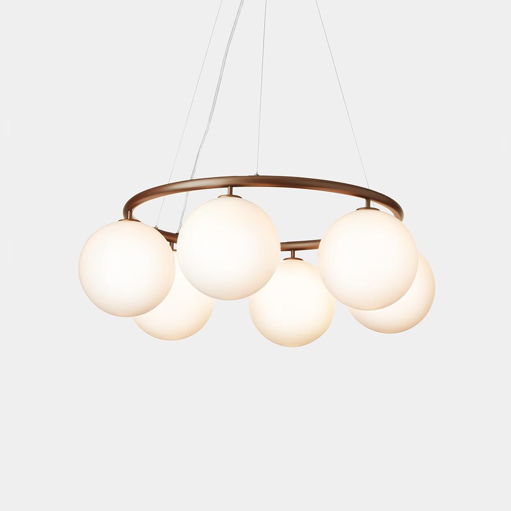 Miira Circular Chandelier Six Dark Bronze Opal White