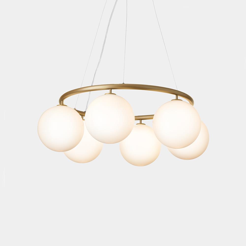 Miira Circular Chandelier Six Brass Opal White