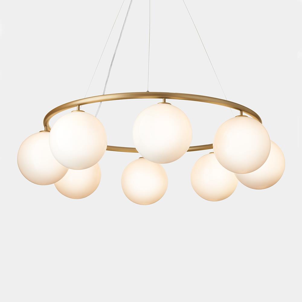 Miira Circular Chandelier Eight Brass Opal White